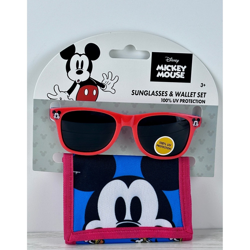 Disney Mickey Mouse Kids‎ Sunglasses and Wallet Set Red Blue UV Protection NEW